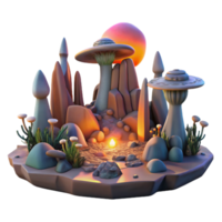 wonderful creative An alien landscape, strange rock formations and glowing plants, a double sunset in the sky. Surreal, otherworldly lighting authentic png