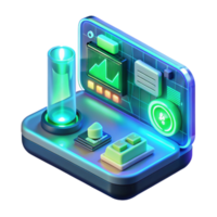 beautiful artistic A holographic interface, displaying complex data and diagrams, glowing with blue and green light. Cyberpunk style, neon lighting original png