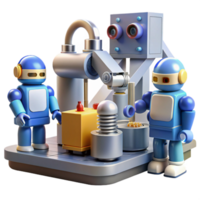 elegant abstract A group of robots, diverse in design and function, working together in a futuristic factory. Hyperrealistic, industrial lighting genuine png
