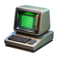 impressive artistic A vintage computer terminal displaying complex code, flickering green text on a black screen, lit by the terminal's own light. Retro style professional png