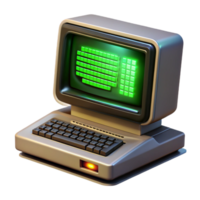 impressive creative A vintage computer terminal displaying complex code, flickering green text on a black screen, lit by the terminal's own light. Retro style genuine png