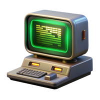 impressive modern A vintage computer terminal displaying complex code, flickering green text on a black screen, lit by the terminal's own light. Retro style premium png