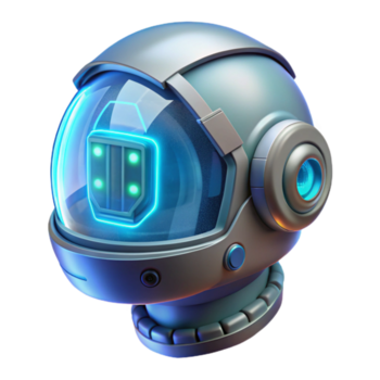 drammatico contemporaneo un' trasparente, futuristico casco con un' hud Schermo mostrando complesso dati visualizzazioni, illuminato a partire dal entro di un' freddo blu luce. cyberpunk stile premio png