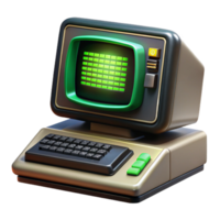 serene traditional A vintage computer terminal displaying complex code, flickering green text on a black screen, lit by the terminal's own light. Retro style premium png