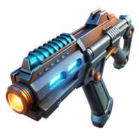 dramatic contemporary A close-up of a futuristic weapon, intricate engravings and glowing energy cells visible, lit by a harsh, directional light. Cyberpunk style high resolution png
