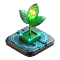 magnificent creative A single, bioluminescent plant growing from a circuit board, emitting a soft green glow, lit by a dim, ambient light. Biopunk style high resolution png