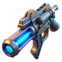 impressive contemporary A close-up of a futuristic weapon, intricate engravings and glowing energy cells visible, lit by a harsh, directional light. Cyberpunk style high quality png