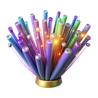 impressive rustic A network of fiber optic cables transmitting data, each cable glowing with a different color, lit by a dynamic, shifting light. Abstract style high quality png