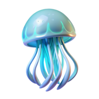 dramatic traditional A delicate jellyfish pulsating with bioluminescent light, deep blue background, ethereal, abstract art style, premium png