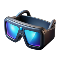 beautiful artistic A pair of augmented reality glasses displaying a virtual interface, sleek black design, soft blue light emanating from the lenses, product photography style high quality png