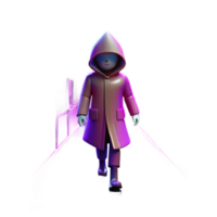 vibrant minimalist A solitary figure in a hooded raincoat walking through a neon-drenched alleyway, rain reflecting the vibrant colors, a sense of mystery and intrigue high resolution png