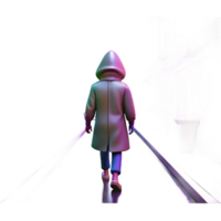 impressive abstract A solitary figure in a hooded raincoat walking through a neon-drenched alleyway, rain reflecting the vibrant colors, a sense of mystery and intrigue exclusive png