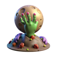 elegant artistic A decaying zombie hand reaching out from a muddy grave, illuminated by a full moon, with worms wriggling on its flesh. George A. Romero style exclusive png