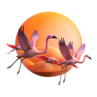 impressive minimalist A flock of flamingos taking flight, silhouette against a vibrant sunrise, minimalist style genuine png