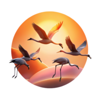 magnificent modern A flock of flamingos taking flight, silhouette against a vibrant sunrise, minimalist style original png