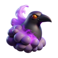serene minimalist A wisp of smoke forming the silhouette of a raven, imbued with a violet magical glow, under a twilight sky, in a mysterious art style premium png