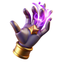 magnificent creative A stylized hand casting a spell, with intricate patterns of gold and purple light emanating from the fingertips, in a graphic design style authentic png
