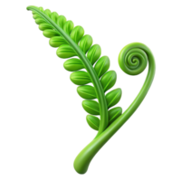 magnificent modern A single, perfect green fern frond unfurling, soft lighting, delicate, botanical illustration style, high resolution png