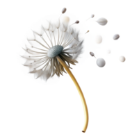 stunning creative A single dandelion seedhead with seeds blowing in the wind, delicate, ethereal, soft focus original png