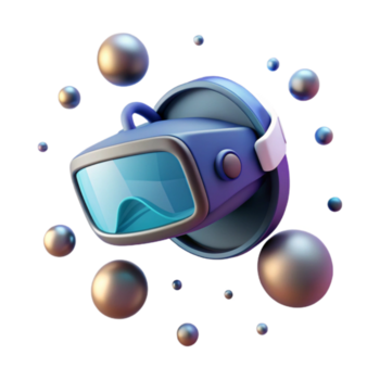 sbalorditivo astratto un' virtuale la realtà cuffia galleggiante nel zero gravità, circondato di digitale particelle, surrealismo stile originale png