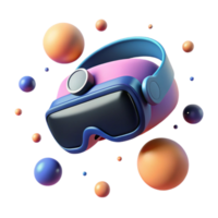 elegant artistic A virtual reality headset floating in zero gravity, surrounded by digital particles, surrealism style genuine png