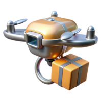 beautiful rustic A futuristic drone delivering a package, sleek design and metallic finish, bright daylight, photorealistic style 4K png