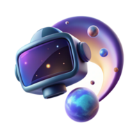 dramatic traditional A virtual reality headset floating in space, illuminated by the ethereal glow of a nebula, in a surreal style authentic png