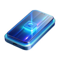 dramatic creative A transparent smartphone displaying a holographic interface, sleek design, blue lighting, futuristic style high resolution png