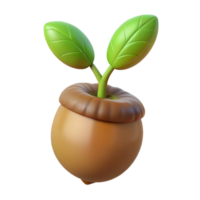 vibrant abstract A sprouting acorn, with a tiny oak tree emerging, soft diffused light, botanical illustration style detailed png