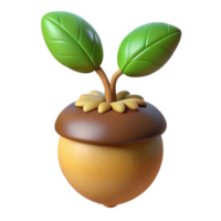 beautiful traditional A sprouting acorn, with a tiny oak tree emerging, soft diffused light, botanical illustration style premium png