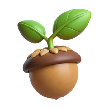 sbalorditivo minimalista un' germinazione ghianda, con un' minuscolo quercia albero emergenti, morbido diffuso luce, botanico illustrazione stile alto qualità png