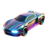 impressive vintage A futuristic car hovering above the ground, sleek and aerodynamic design, illuminated by neon lights reflecting on its chrome surface. Cyberpunk style high resolution png