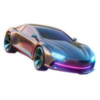 extraordinary abstract A futuristic car hovering above the ground, sleek and aerodynamic design, illuminated by neon lights reflecting on its chrome surface. Cyberpunk style original png