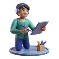 impressive contemporary A digital artist creating a 3D model using a stylus and tablet, studio lighting, digital art style high quality png