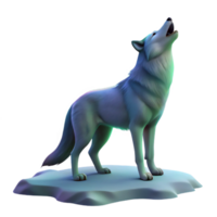 vibrant contemporary A solitary wolf howling at the aurora borealis, illuminated by the ethereal glow, digital painting style high resolution png