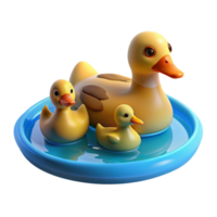 serene rustic A family of ducks swimming in a pond, reflecting the clear blue sky, peaceful and serene style detailed png