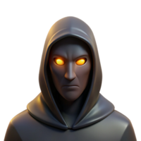 dramatic vintage Portrait of a mysterious figure shrouded in shadows, with only one eye visible, lit by a dim, flickering light, in a noir style exclusive png