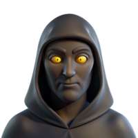 stunning minimalist Portrait of a mysterious figure shrouded in shadows, with only one eye visible, lit by a dim, flickering light, in a noir style high quality png