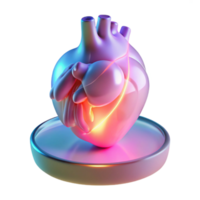 dramatic traditional A transparent, holographic display showcasing a 3D model of a human heart, pulsating rhythmically, lit by a soft, pink glow high resolution png