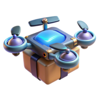 wonderful traditional A futuristic drone delivering a package, sleek design and glowing lights visible, against a dark, urban backdrop high resolution png