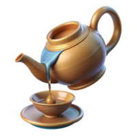 dramatic minimalist A levitating teapot pouring a stream of liquid light into a bottomless cup. Renaissance painting style 4K png