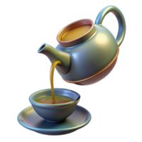 elegant classic A levitating teapot pouring a stream of liquid light into a bottomless cup. Renaissance painting style professional png