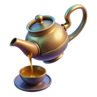 beautiful classic A levitating teapot pouring a stream of liquid light into a bottomless cup. Renaissance painting style professional png