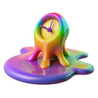 magnificent rustic A clock with its hands melting into a puddle of rainbow-colored liquid. Psychedelic style exclusive png