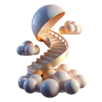 vibrant minimalist A staircase spiraling into the clouds, illuminated by sunlight. Surrealism style professional png