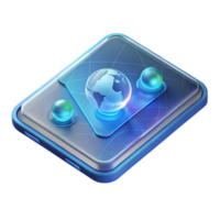 impressive vintage A transparent tablet displaying a holographic map of the world, futuristic design, sleek aesthetic original png