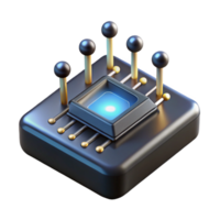 impressionante moderno uma solteiro, levitando microchip emitindo binário código Como feixes do luz, escuro, temperamental iluminação, digital arte exclusivo png