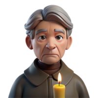 wonderful abstract Portrait of an elderly man with deep wrinkles and a thoughtful expression, illuminated by a single candle, in the style of a Caravaggio painting detailed png