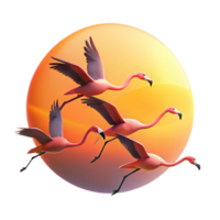 beautiful modern A flock of flamingos taking flight, silhouette against a vibrant sunrise, minimalist style premium png