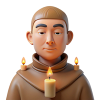 stunning minimalist Portrait of a serene monk with a peaceful expression, illuminated by the soft glow of candles, styled as a classical Renaissance painting detailed png